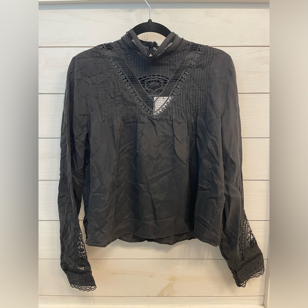 Zara Black Lace Button Back Cupro Blouse NWT Size Medium